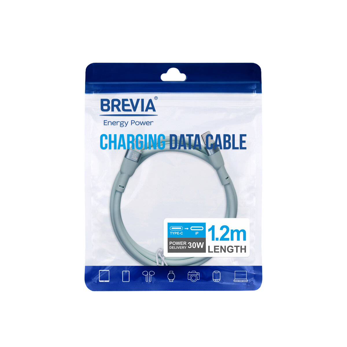 Кабель Brevia Type-C to Lightning 30W 1,2м, мятный ZIP (52120MCLZ1) смотреть фото №4