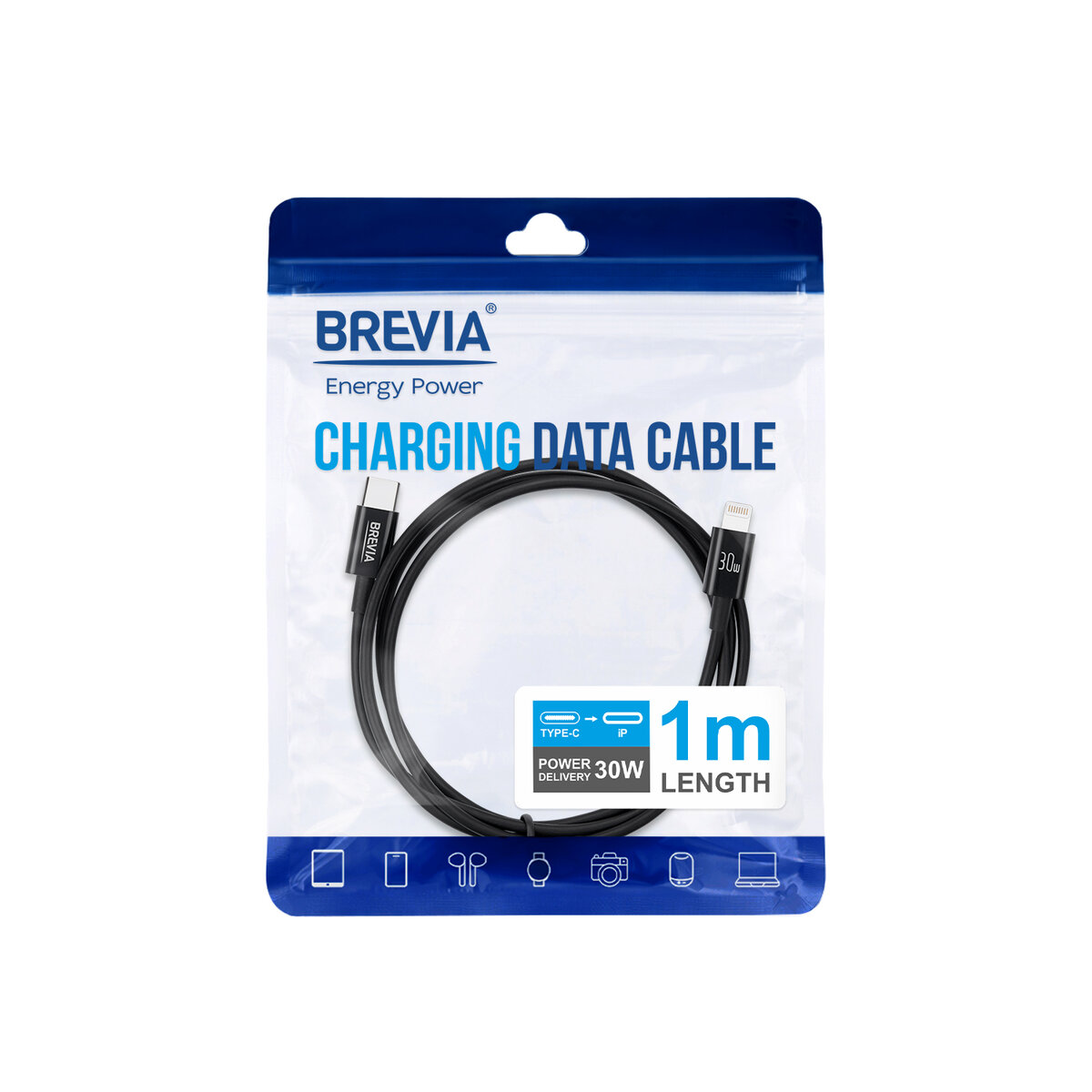 Кабель Brevia Type-C to Lightning 30W 1м, черный ZIP (55100BCLZ1) смотреть фото №4