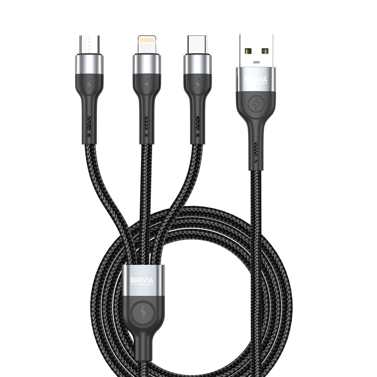 Кабель Brevia 3in1 USB to Lightning+Micro+Type-C 3A 1,2м, черный (59120BULMCC1) смотреть фото №3