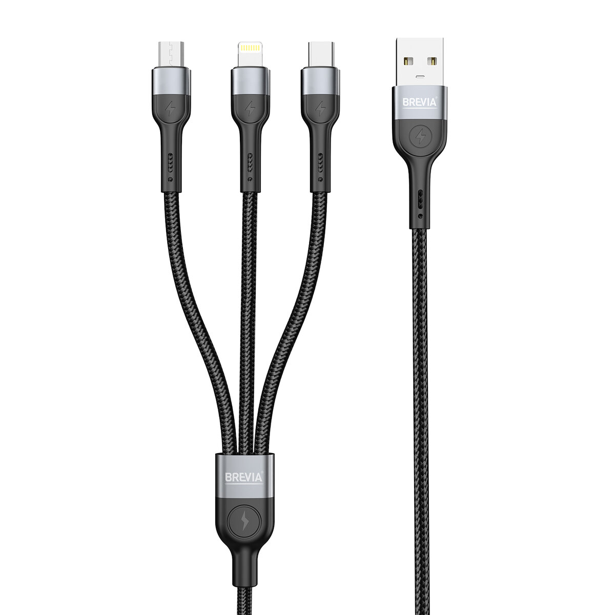 Кабель Brevia 3in1 USB to Lightning+Micro+Type-C 3A 1,2м, черный (59120BULMCC1) смотреть фото №2
