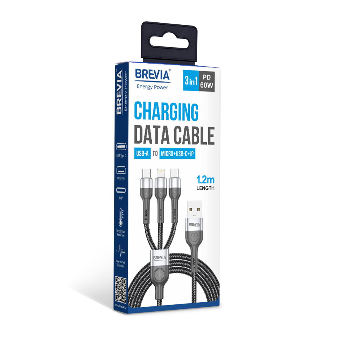 Кабель Brevia 3in1 USB to Lightning+Micro+Type-C 3A 1,2м, черный (59120BULMCC1) смотреть фото №4