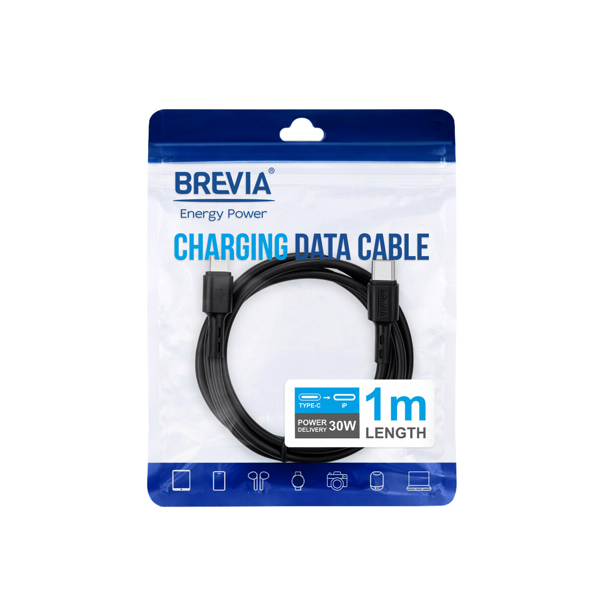 Кабель Brevia Type-C to Lightning 30W 1м, черный ZIP (51100BCLZ1) смотреть фото №4
