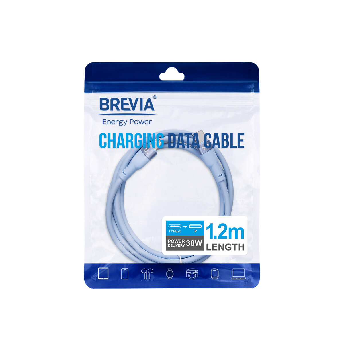Кабель Brevia Type-C to Lightning 30W 1,2м, синий ZIP (52120UCLZ1) смотреть фото №4