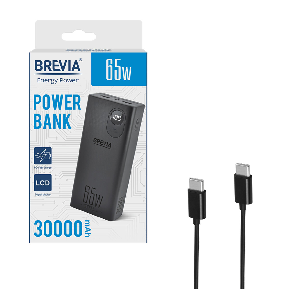 Повербанк (Power Bank) Brevia 30000mAh 65W Li-Pol, LCD черный (45365PB) смотреть фото №7
