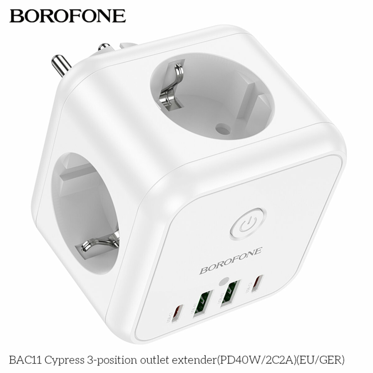 Сетевой фильтр Borofone BAC11 Cypress (3 розетки +2USB-A+2USB-C) PD40W 3м белый (BF-BAC11-White) смотреть фото №5