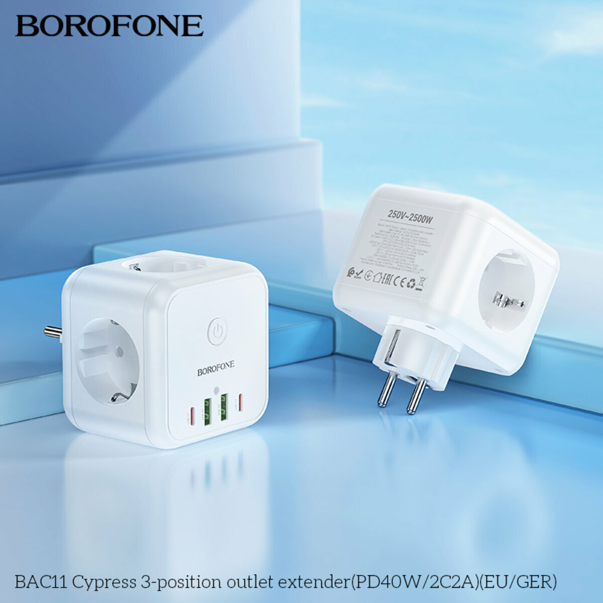 Сетевой фильтр Borofone BAC11 Cypress (3 розетки +2USB-A+2USB-C) PD40W 3м белый (BF-BAC11-White) смотреть фото №3