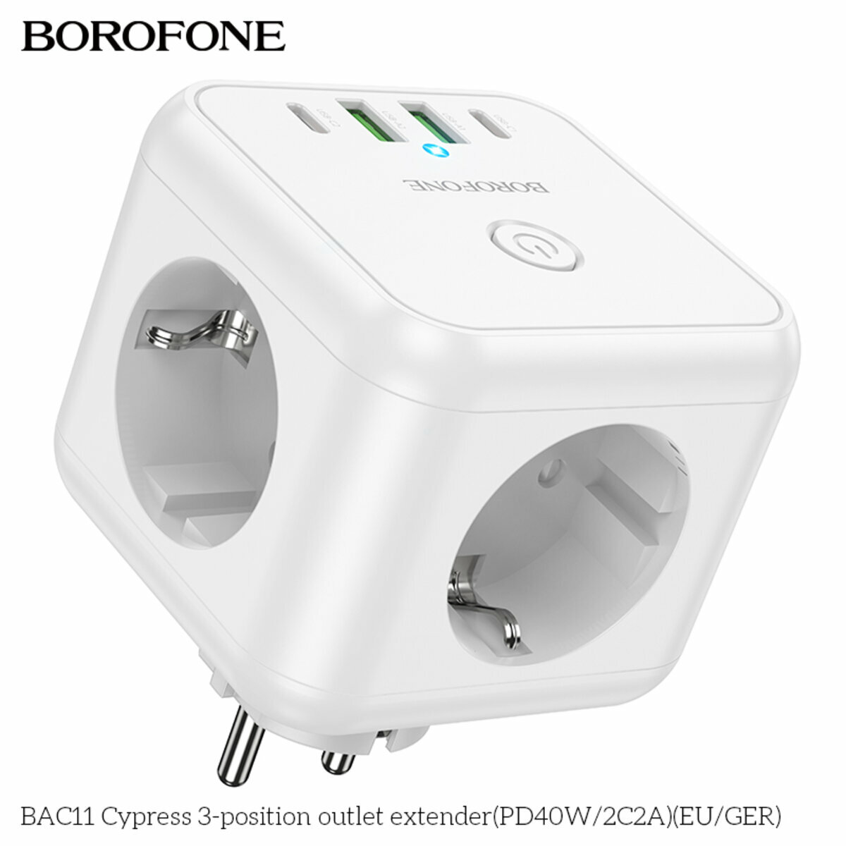 Сетевой фильтр Borofone BAC11 Cypress (3 розетки +2USB-A+2USB-C) PD40W 3м белый (BF-BAC11-White) смотреть фото №8
