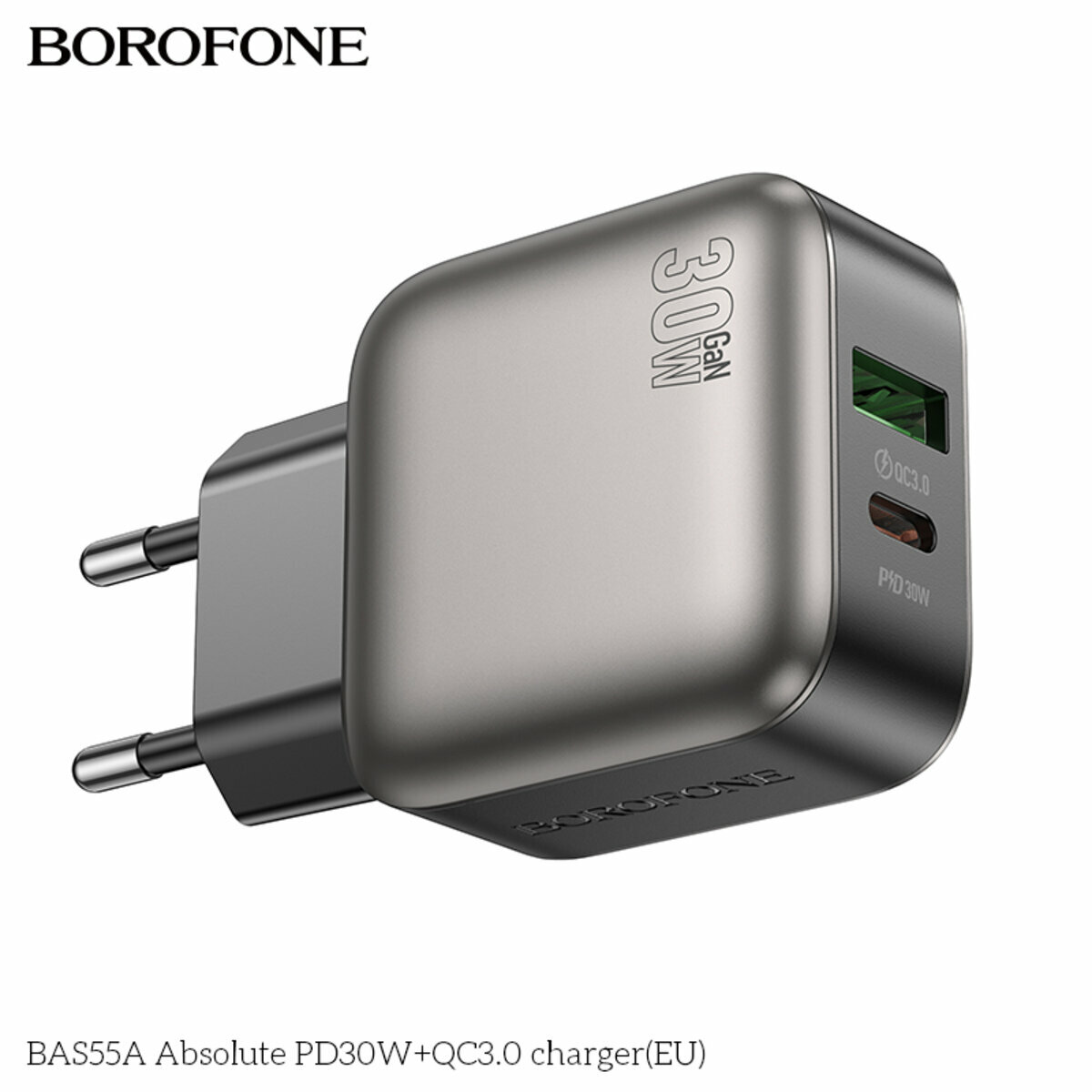 Мережевий зарядний пристрій Borofone BAS55A Absolute PD30W+QC3.0 чорний (BF-BAS55A-Black) дивитися фото №2