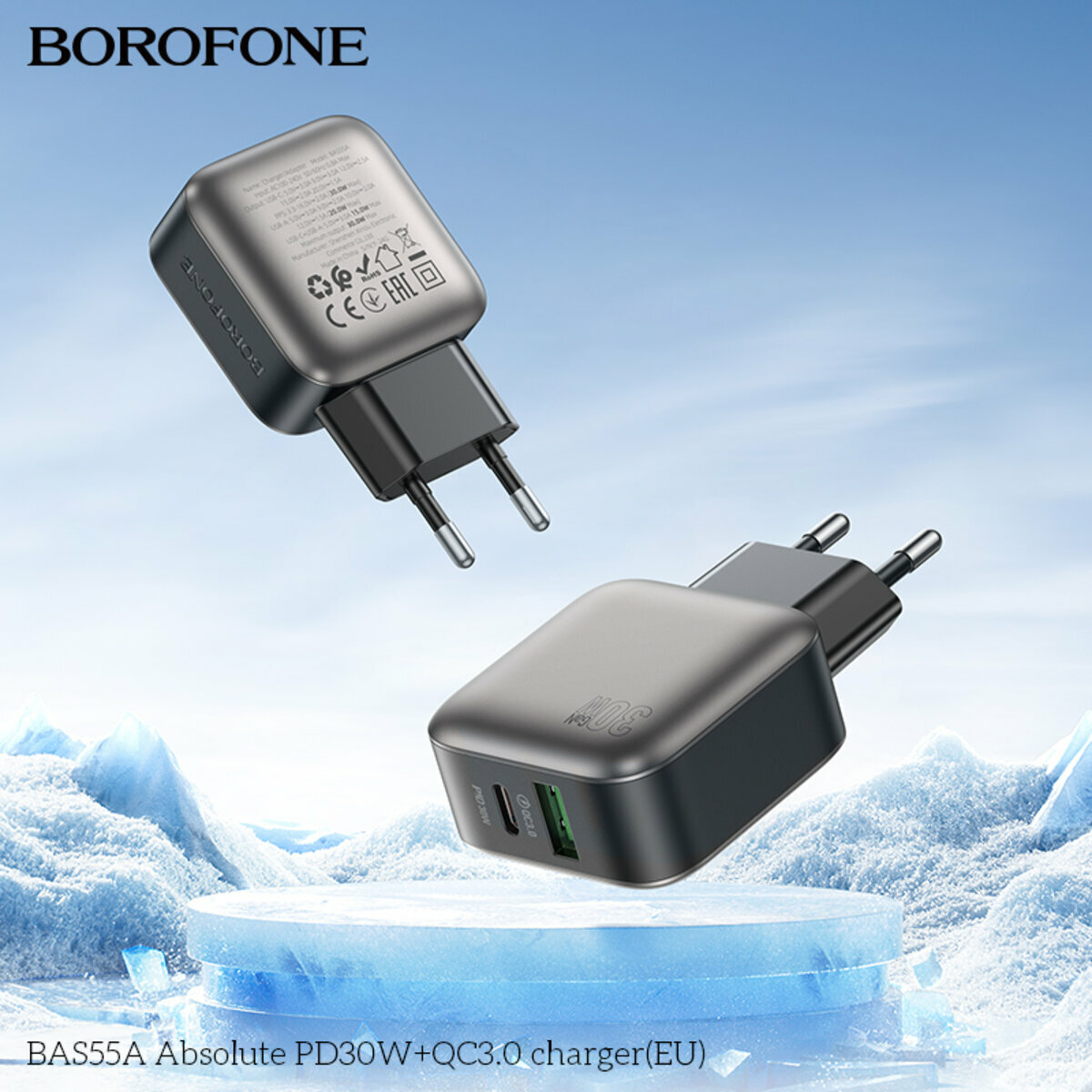 Мережевий зарядний пристрій Borofone BAS55A Absolute PD30W+QC3.0 чорний (BF-BAS55A-Black) дивитися фото №5