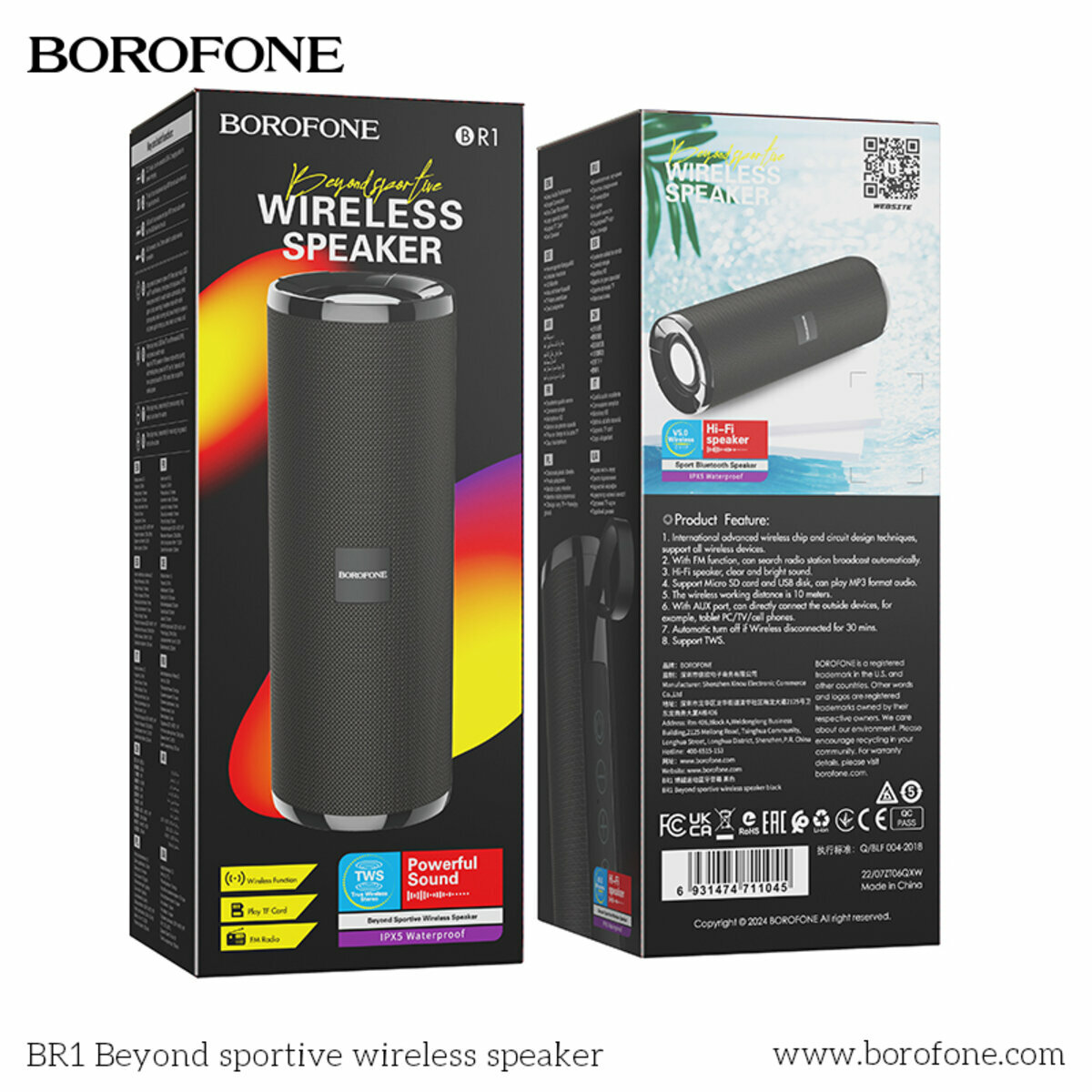 Портативна Акустика Borofone BR1 Beyond Sportive Wireless Speaker чорна (BF-BR1-Black) дивитися фото №4