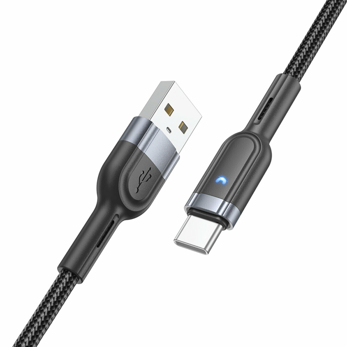Кабель Hoco U117 Grand intelligent power-off USB to Type-C 1.2м черный (HC-U117-UC-Black) смотреть фото №1