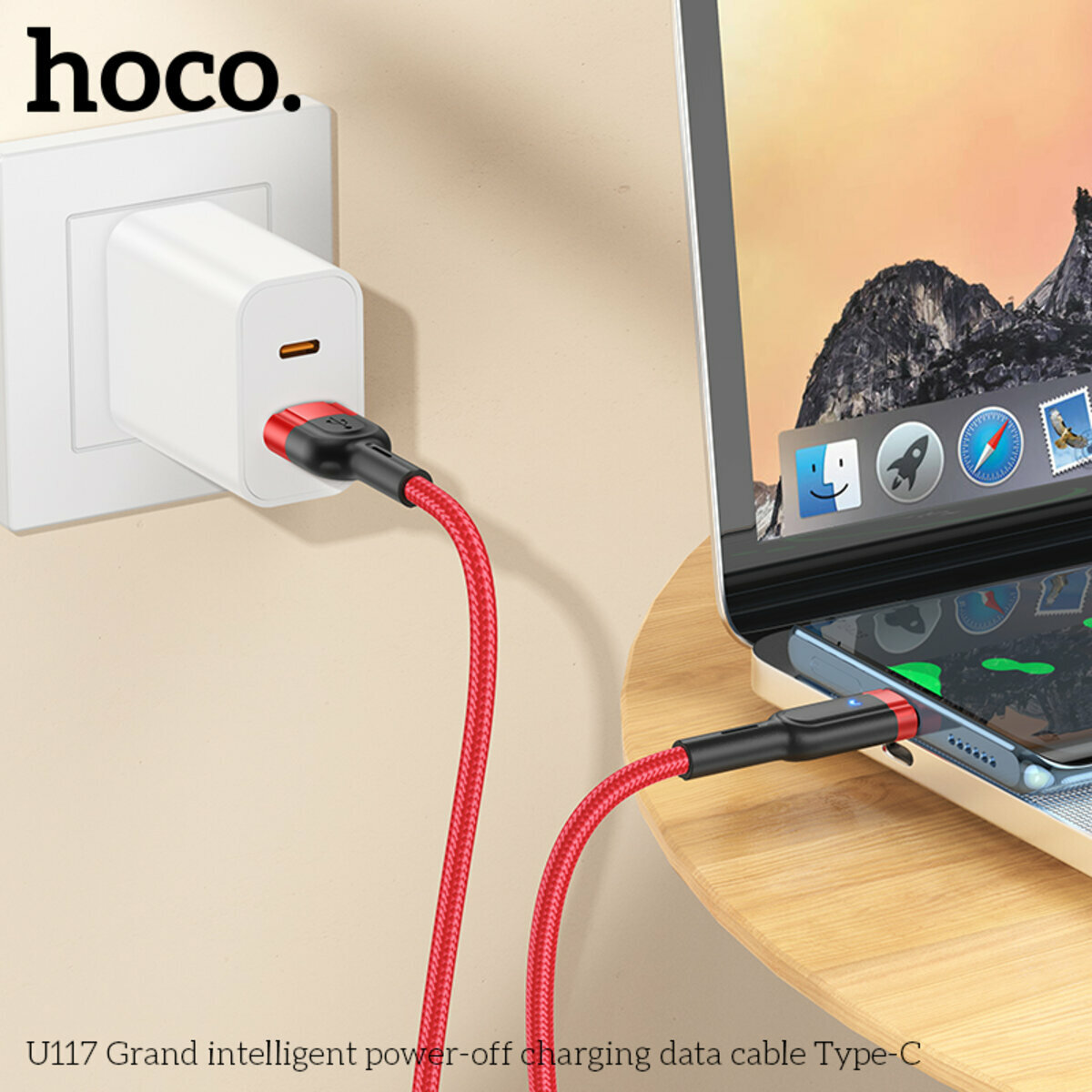 Кабель Hoco U117 Grand intelligent power-off USB to Type-C 1.2м черный (HC-U117-UC-Black) смотреть фото №4