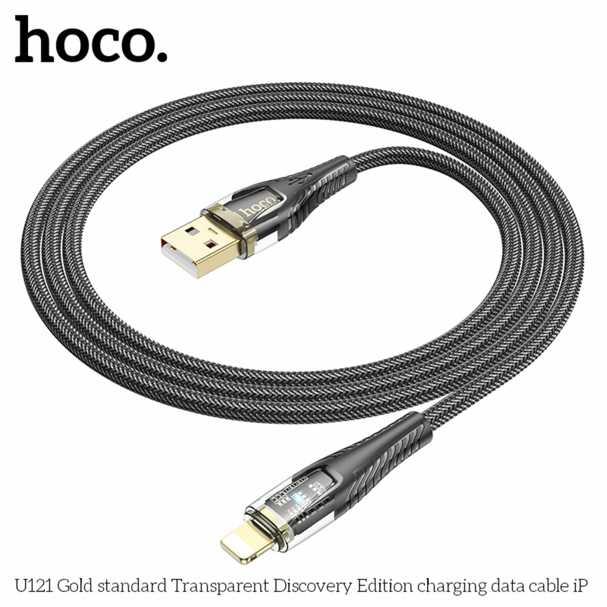 Кабель Hoco U121 Gold standard Transparent USB to Lightning 1.2м черный (HC-U121-UL-Black) смотреть фото №5