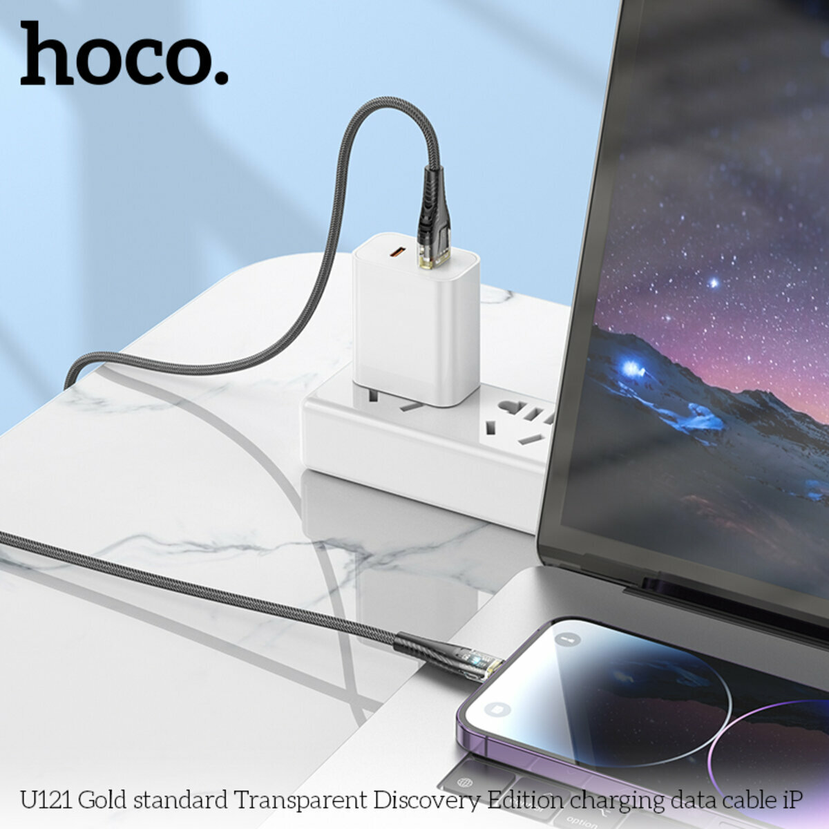 Кабель Hoco U121 Gold standard Transparent USB to Lightning 1.2м чорний (HC-U121-UL-Black) дивитися фото №8