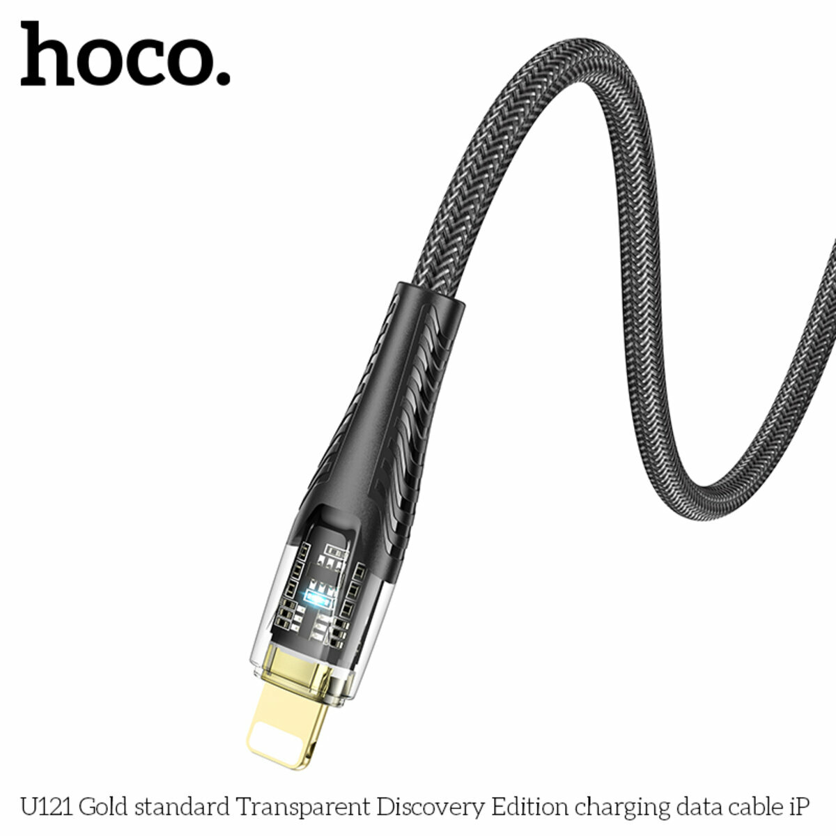 Кабель Hoco U121 Gold standard Transparent USB to Lightning 1.2м чорний (HC-U121-UL-Black) дивитися фото №2