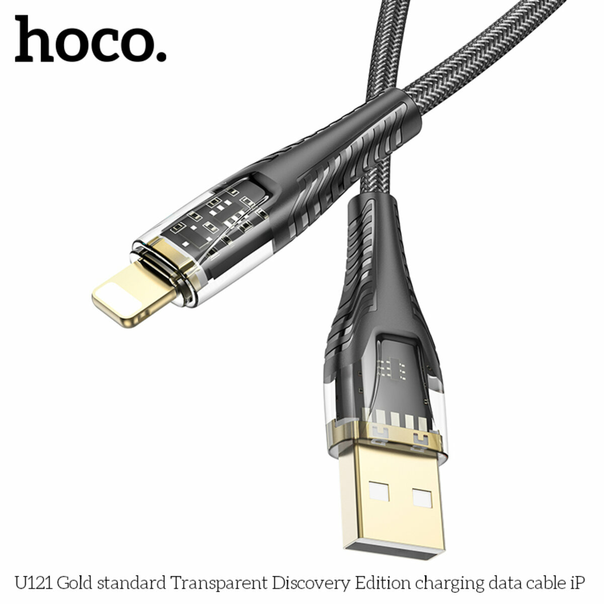 Кабель Hoco U121 Gold standard Transparent USB to Lightning 1.2м чорний (HC-U121-UL-Black) дивитися фото №3