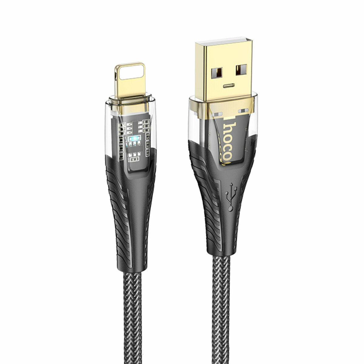 Кабель Hoco U121 Gold standard Transparent USB to Lightning 1.2м чорний (HC-U121-UL-Black) дивитися фото №1