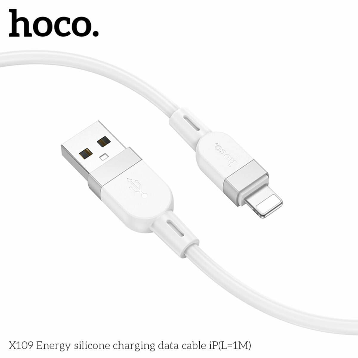 Кабель Hoco X109 Energy Silicone USB to Lightning 1м білий (HC-X109-UL-1m-White) дивитися фото №6