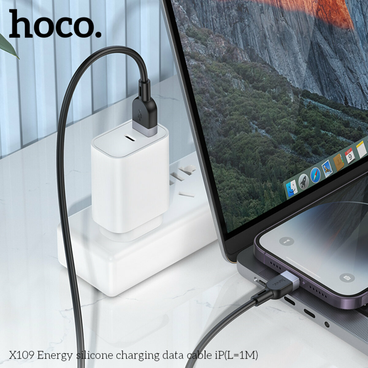 Кабель Hoco X109 Energy Silicone USB to Lightning 1м білий (HC-X109-UL-1m-White) дивитися фото №4