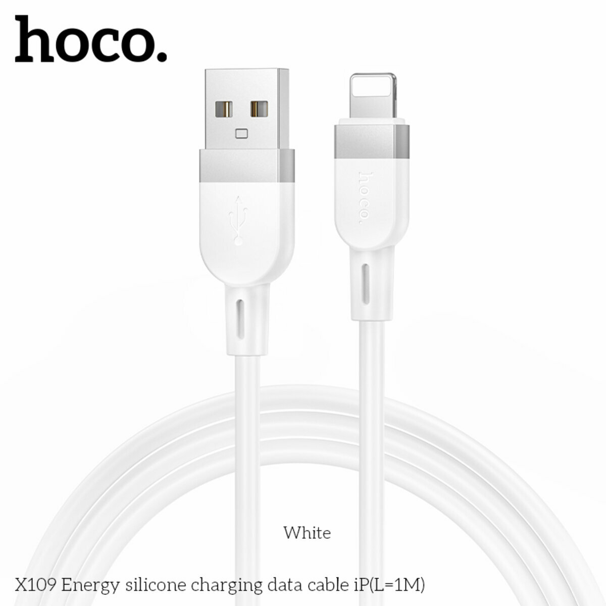 Кабель Hoco X109 Energy Silicone USB to Lightning 1м білий (HC-X109-UL-1m-White) дивитися фото №5