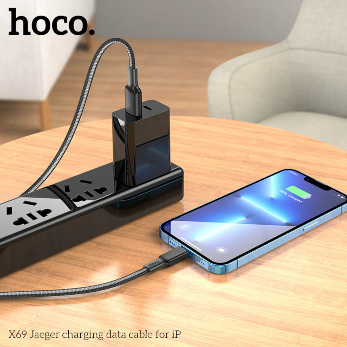 Кабель Hoco X69 Jaeger USB to Lightning 1м чорний  (HC-X69-UL-Black) дивитися фото №4