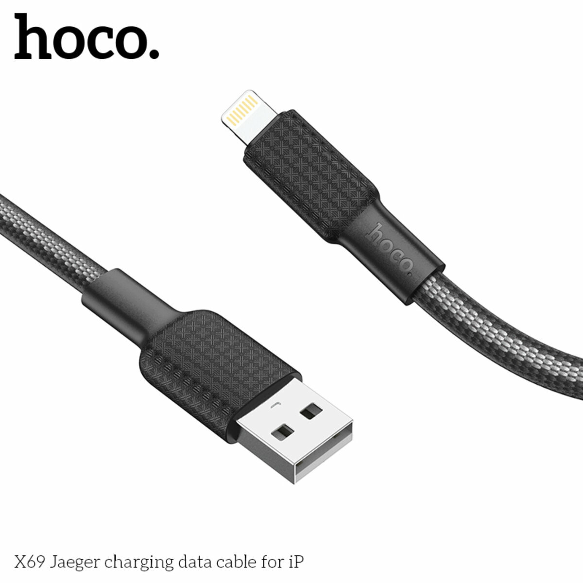 Кабель Hoco X69 Jaeger USB to Lightning 1м чорний  (HC-X69-UL-Black) дивитися фото №5