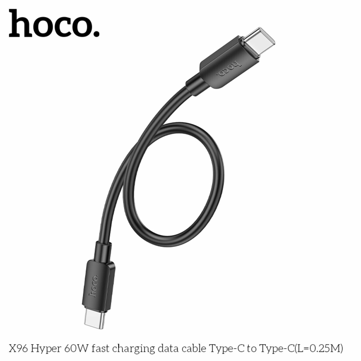 Кабель Hoco X96 Hyper Type-C to Type-C 60W 0,25м черный (HC-X96-CC-0.25m-60W-Black) смотреть фото №2