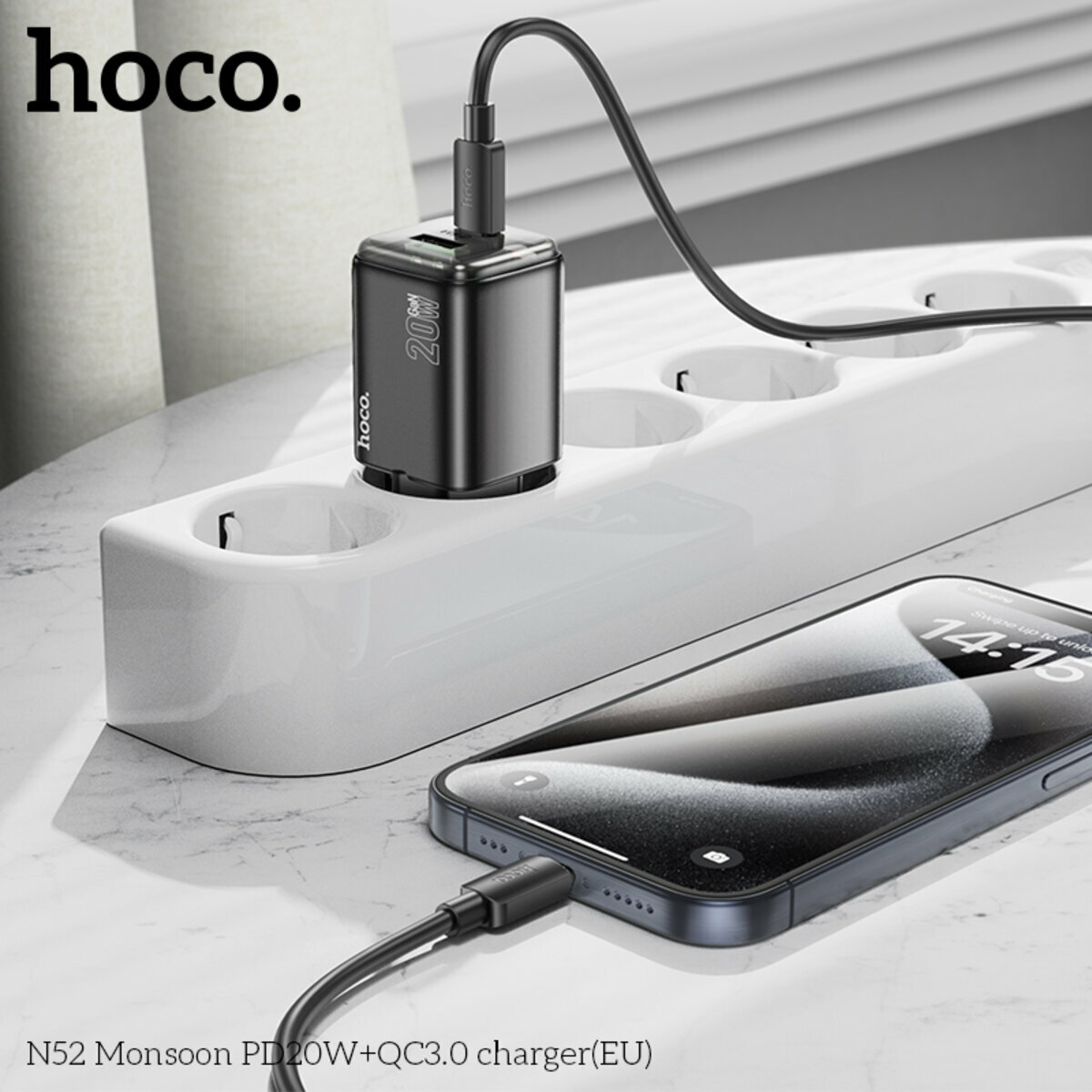 Мережевий зарядний пристрій Hoco N52 Monsoon PD20W+QC3.0 чорний (HC-N52-Black) дивитися фото №3