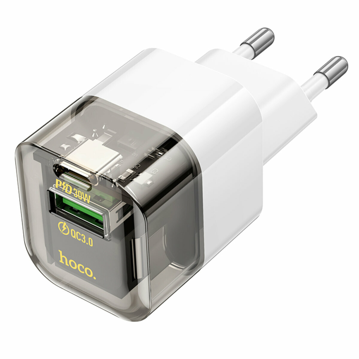 Мережевий зарядний пристрій Hoco C131A Platinum PD30W+QC3.0 чорний прозорий (HC-C131A-Black) дивитися фото №1