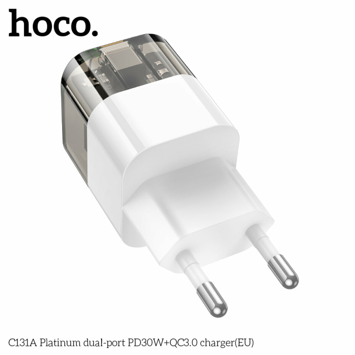 Мережевий зарядний пристрій Hoco C131A Platinum PD30W+QC3.0 чорний прозорий (HC-C131A-Black) дивитися фото №5