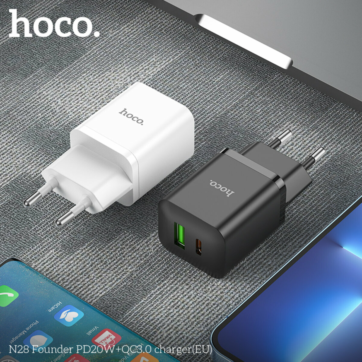 Мережевий зарядний пристрій Hoco N28 Founder PD20W+QC3.0 чорний (HC-N28-Black) дивитися фото №4