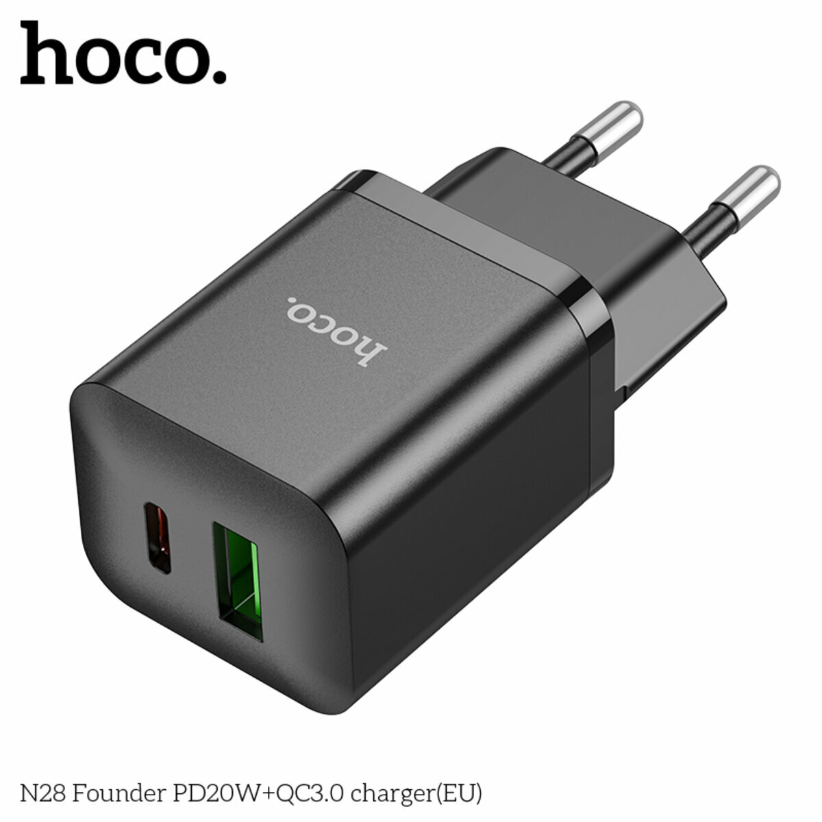 Мережевий зарядний пристрій Hoco N28 Founder PD20W+QC3.0 чорний (HC-N28-Black) дивитися фото №6