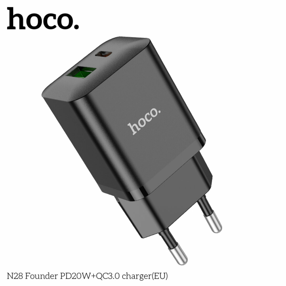 Мережевий зарядний пристрій Hoco N28 Founder PD20W+QC3.0 чорний (HC-N28-Black) дивитися фото №5