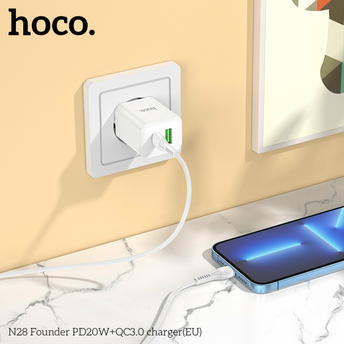 Мережевий зарядний пристрій Hoco N28 Founder PD20W+QC3.0 чорний (HC-N28-Black) дивитися фото №3