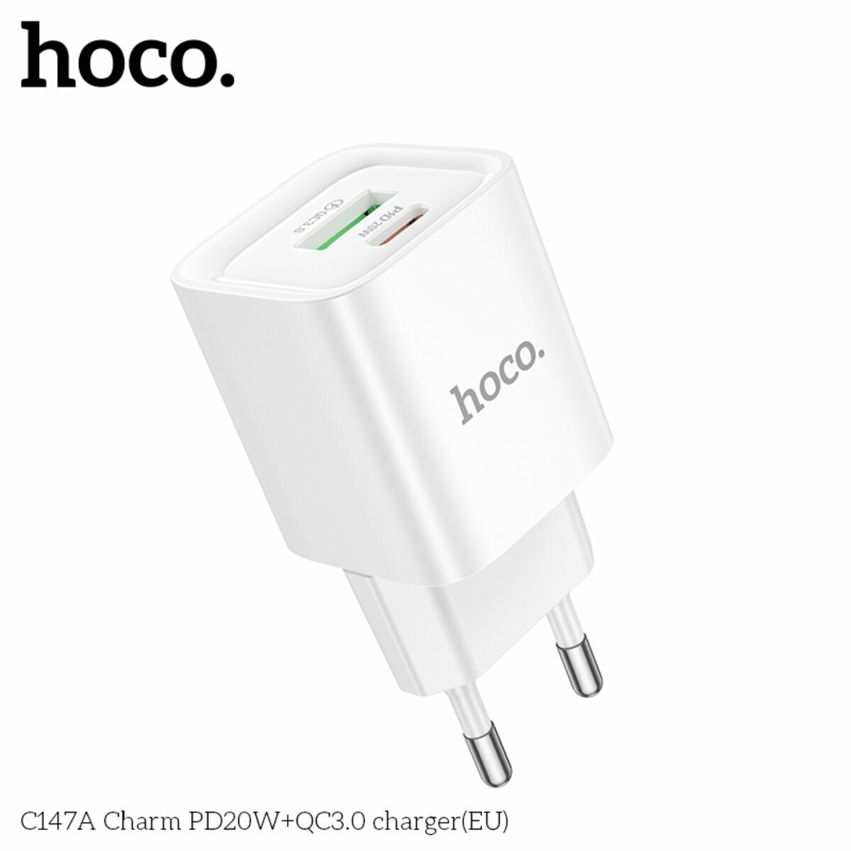 Мережевий зарядний пристрій Hoco C147A Charm PD20W+QC3.0 білий (HC-C147A-White) дивитися фото №3