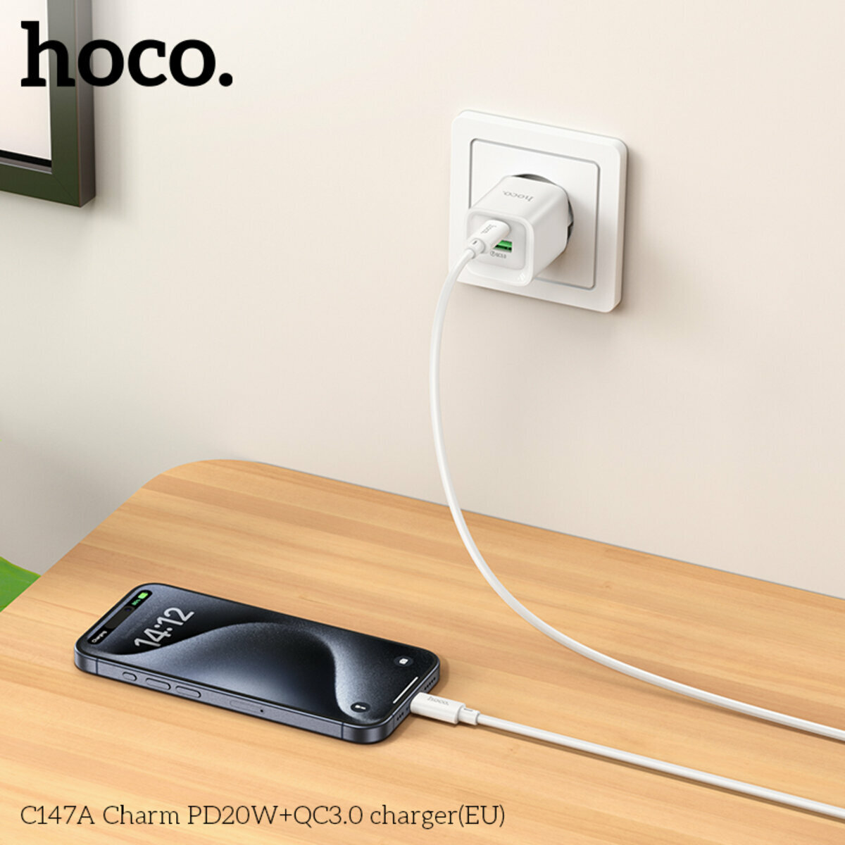 Мережевий зарядний пристрій Hoco C147A Charm PD20W+QC3.0 білий (HC-C147A-White) дивитися фото №8