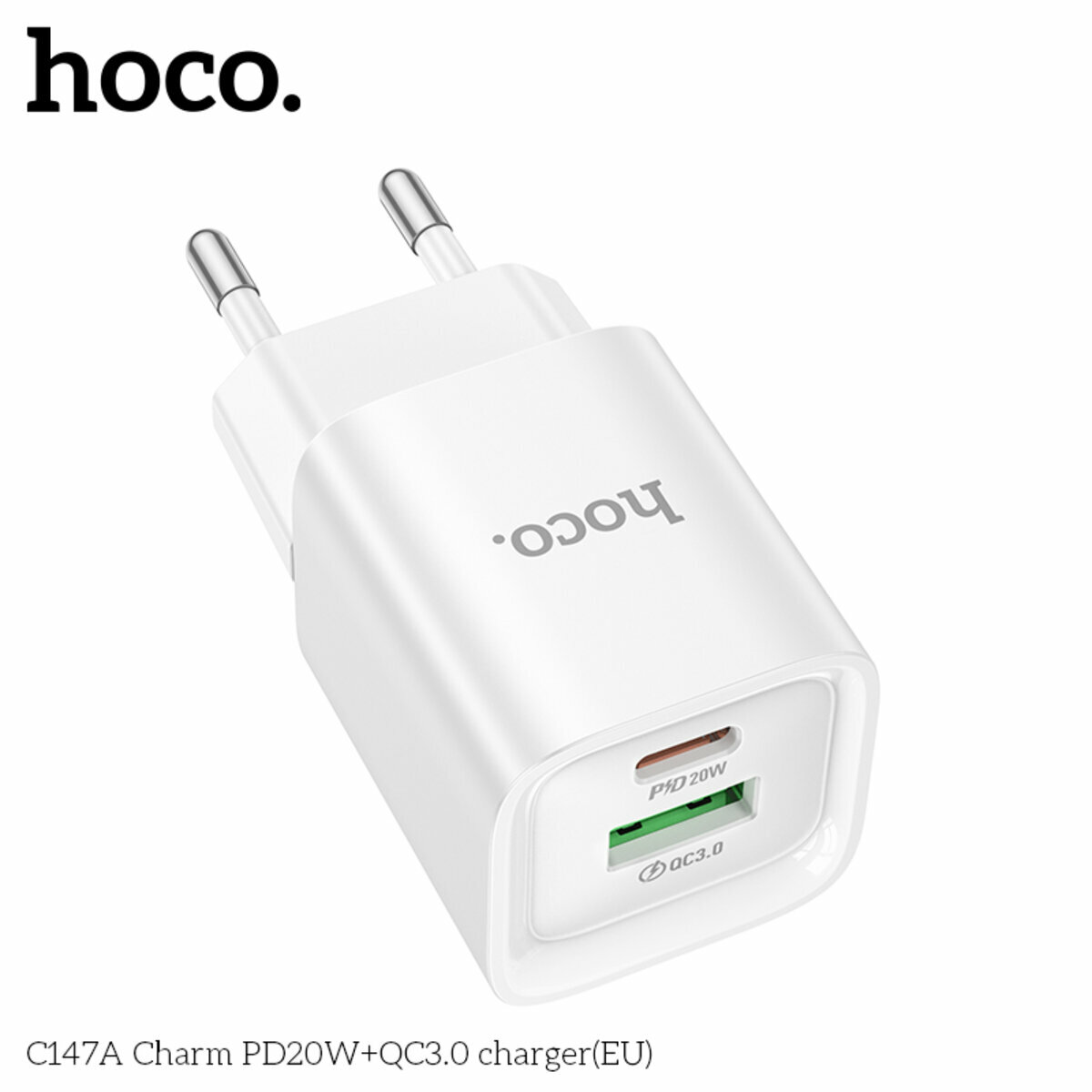 Мережевий зарядний пристрій Hoco C147A Charm PD20W+QC3.0 білий (HC-C147A-White) дивитися фото №5