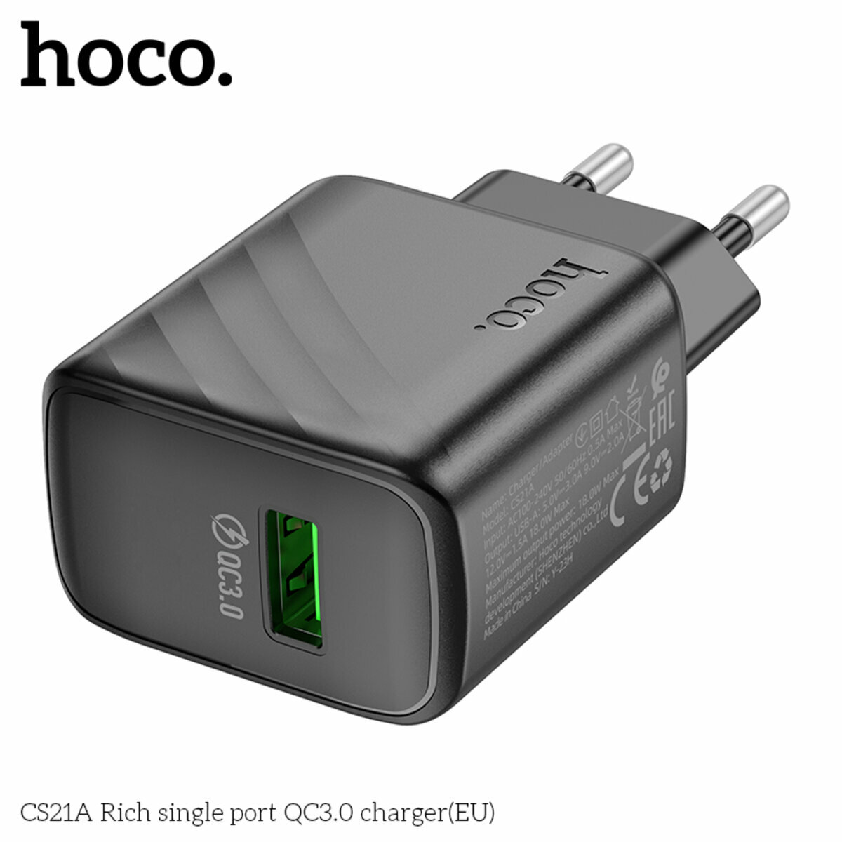 Мережевий зарядний пристрій Hoco CS21A Rich QC3.0 чорний (HC-CS21A-Black) дивитися фото №6