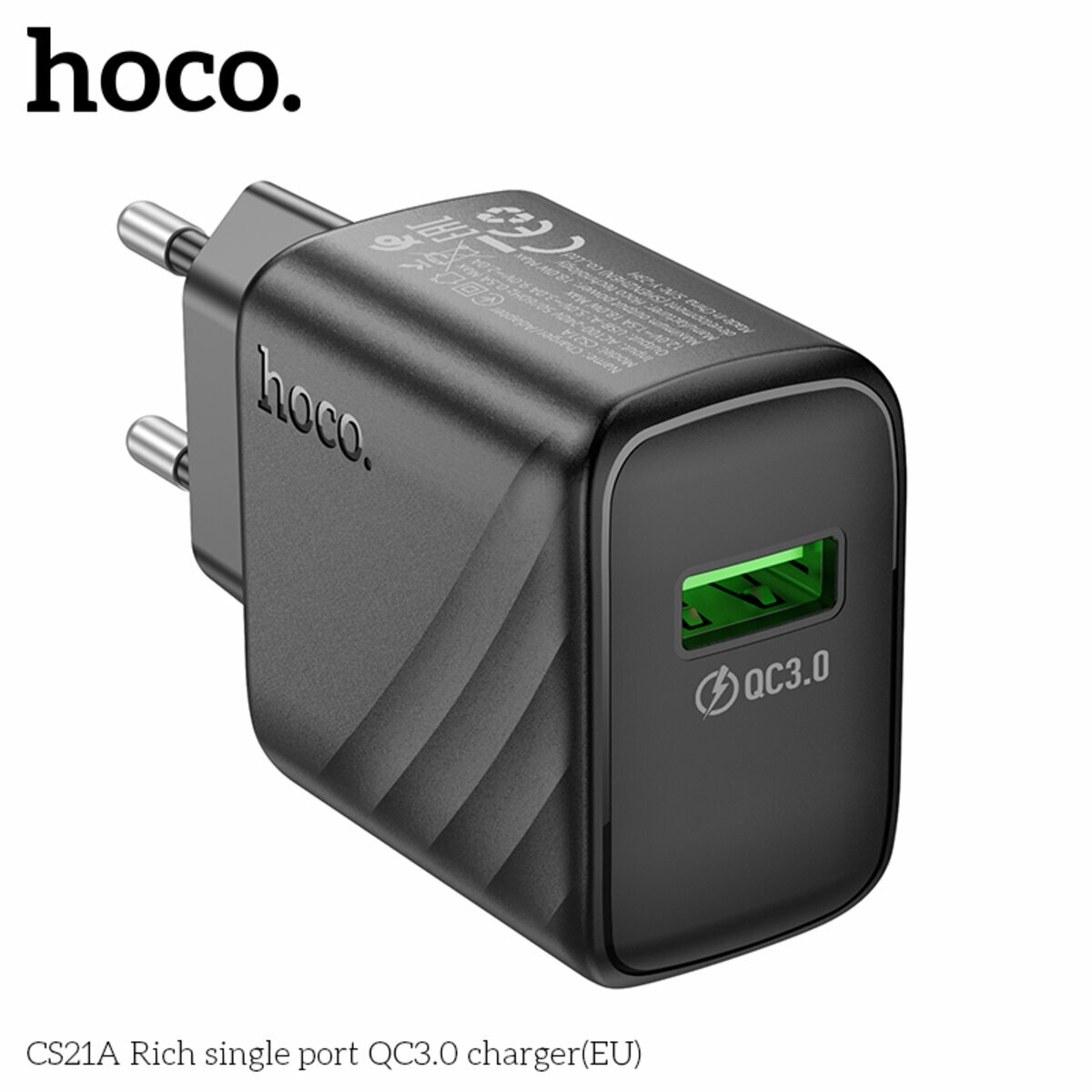 Мережевий зарядний пристрій Hoco CS21A Rich QC3.0 чорний (HC-CS21A-Black) дивитися фото №4