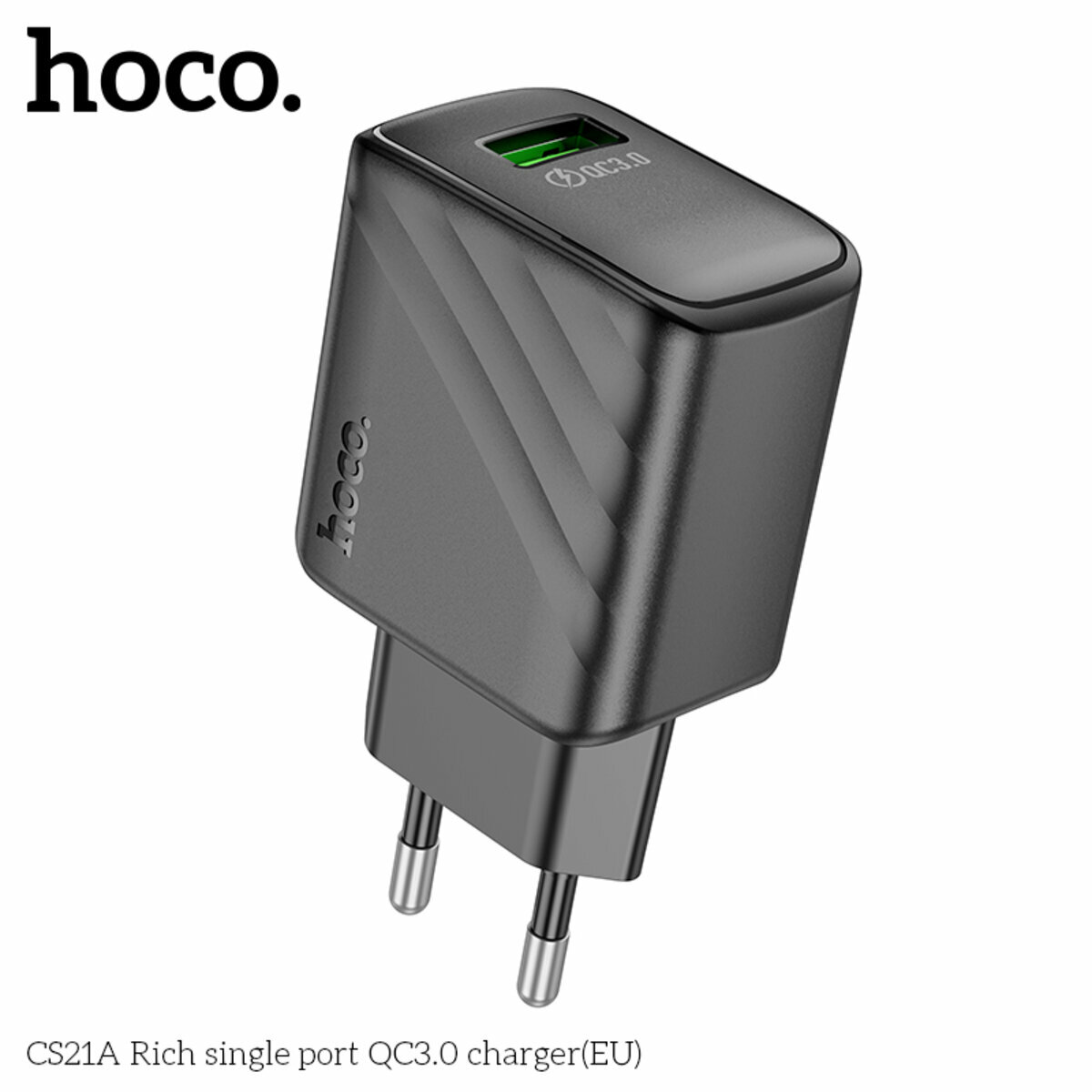 Мережевий зарядний пристрій Hoco CS21A Rich QC3.0 чорний (HC-CS21A-Black) дивитися фото №5