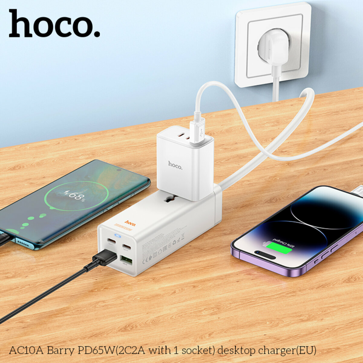 Сетевой фильтр Hoco AC10A Barry (1 розетка+2USB-A+2USB-C) PD65W 1,5м черный (HC-AC10A-Black) смотреть фото №4