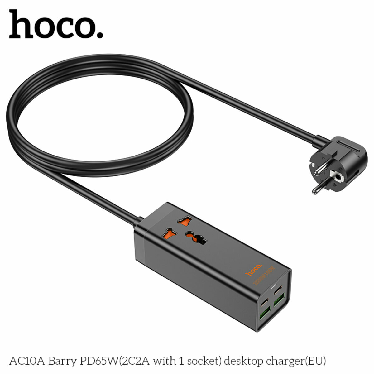 Сетевой фильтр Hoco AC10A Barry (1 розетка+2USB-A+2USB-C) PD65W 1,5м черный (HC-AC10A-Black) смотреть фото №2