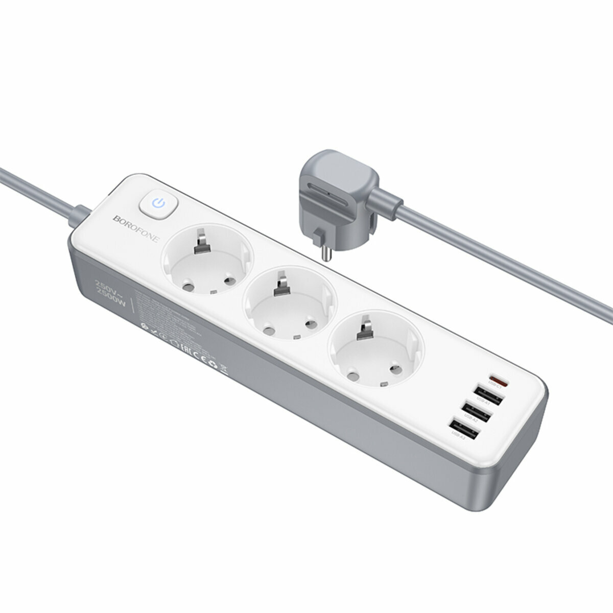 Сетевой фильтр Borofone BAC9 Power (3 розетки+3USB-A+USB-C) PD20W 2м белый (BF-BAC9-2m-White) смотреть фото №1
