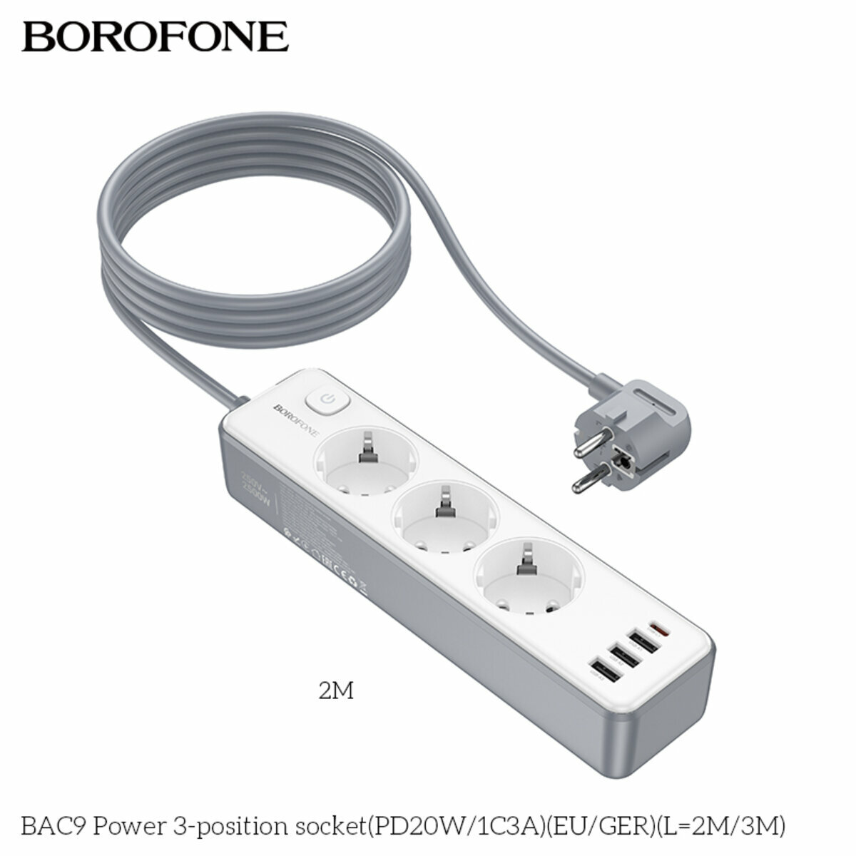 Сетевой фильтр Borofone BAC9 Power (3 розетки+3USB-A+USB-C) PD20W 2м белый (BF-BAC9-2m-White) смотреть фото №5