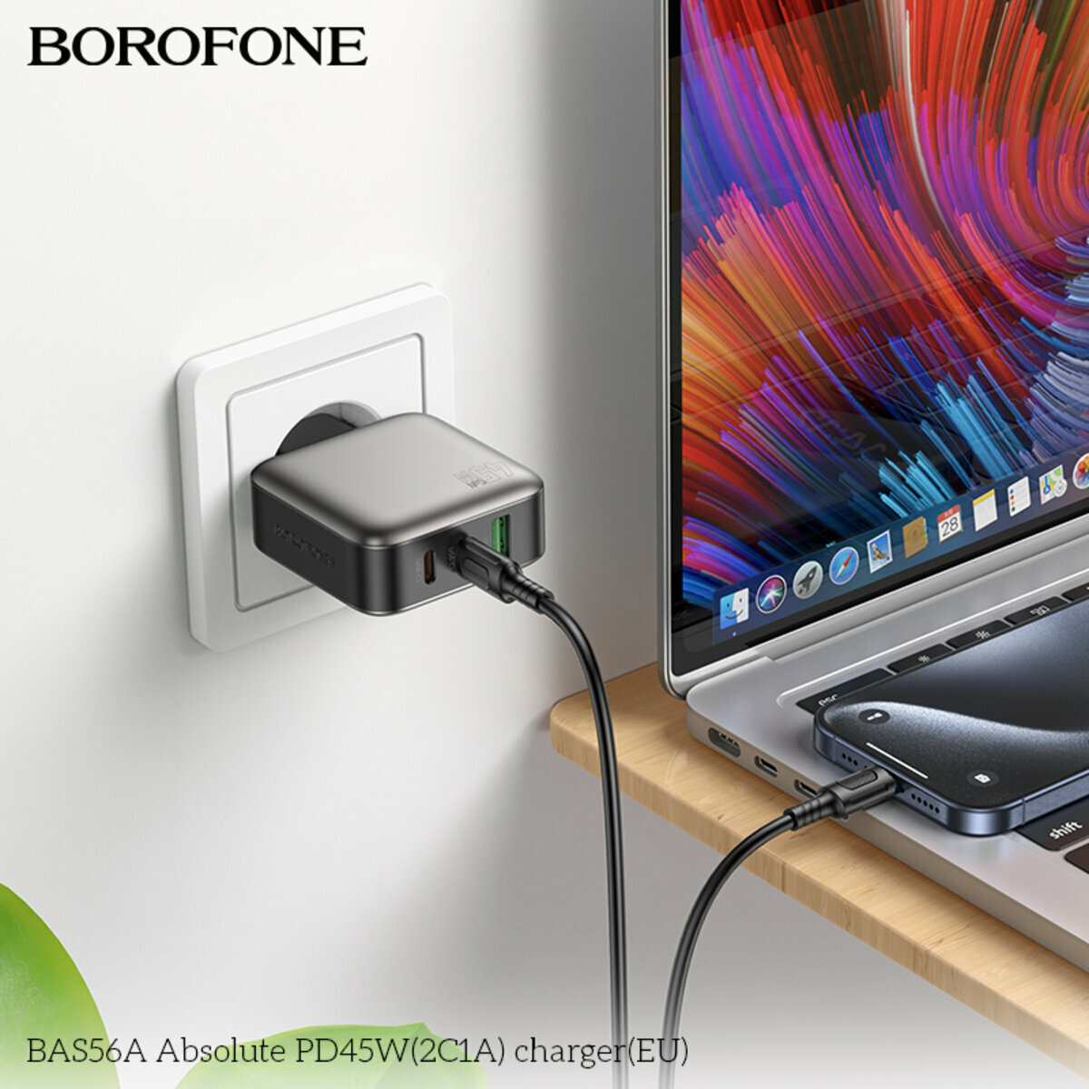 Мережевий зарядний пристрій Borofone BAS56A Absolute PD45W (2C1A) чорний (BF-BAS56A-Black) дивитися фото №4