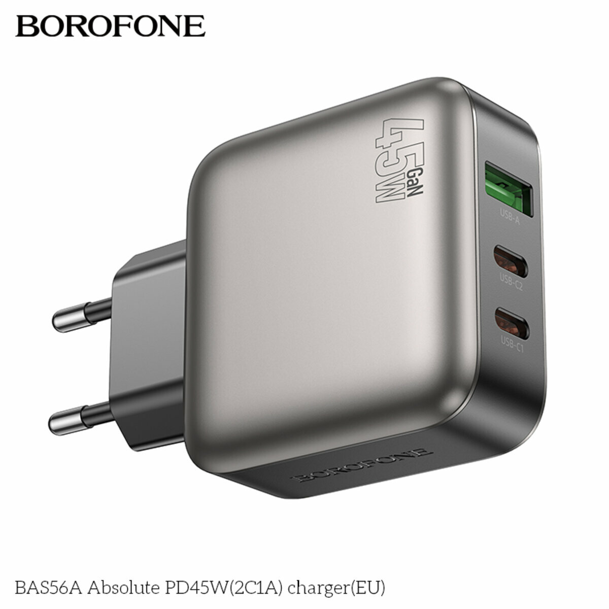 Мережевий зарядний пристрій Borofone BAS56A Absolute PD45W (2C1A) чорний (BF-BAS56A-Black) дивитися фото №6