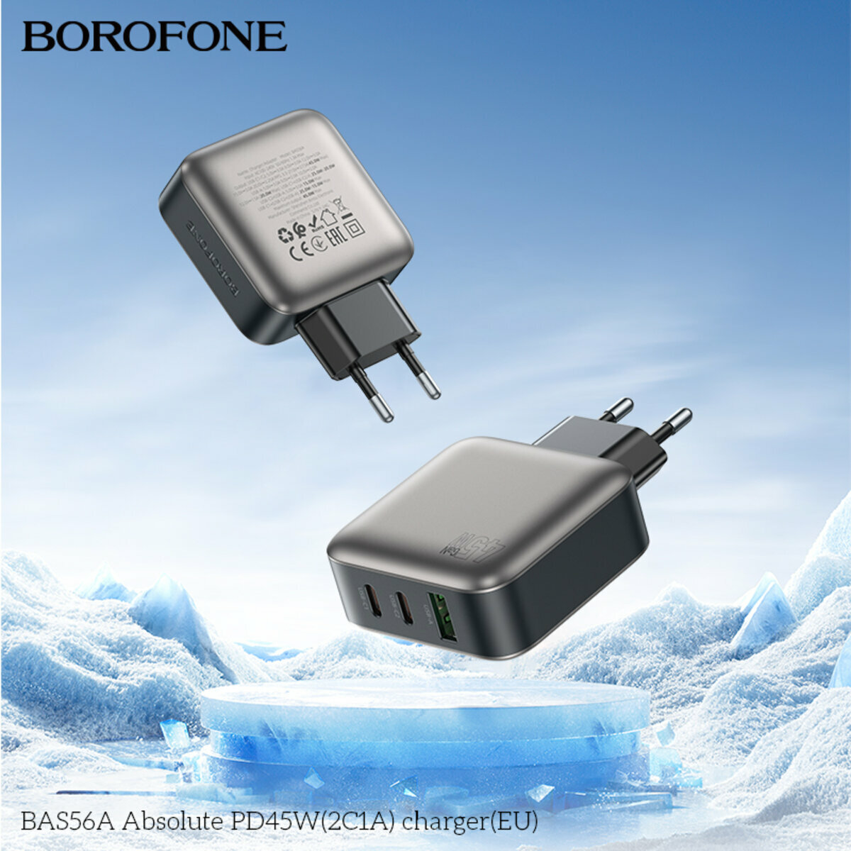 Мережевий зарядний пристрій Borofone BAS56A Absolute PD45W (2C1A) чорний (BF-BAS56A-Black) дивитися фото №3