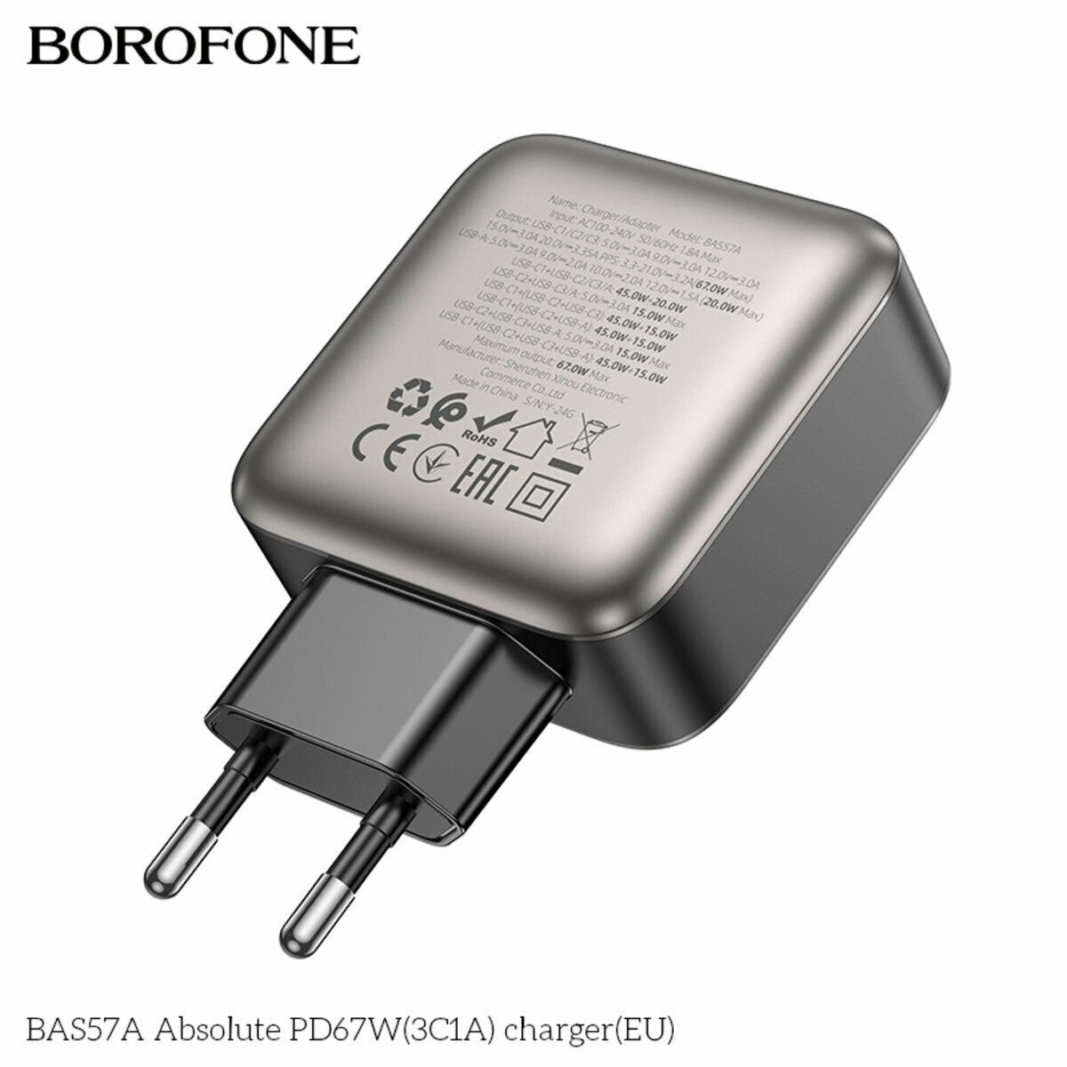 Мережевий зарядний пристрій Borofone BAS57A Absolute PD67W (3C1A) чорний (BF-BAS57A-Black) дивитися фото №4