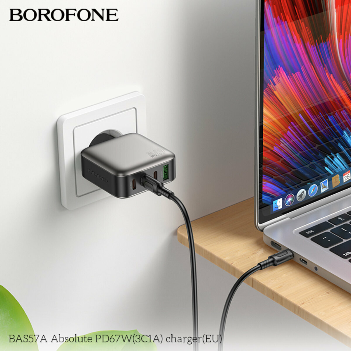 Мережевий зарядний пристрій Borofone BAS57A Absolute PD67W (3C1A) чорний (BF-BAS57A-Black) дивитися фото №3