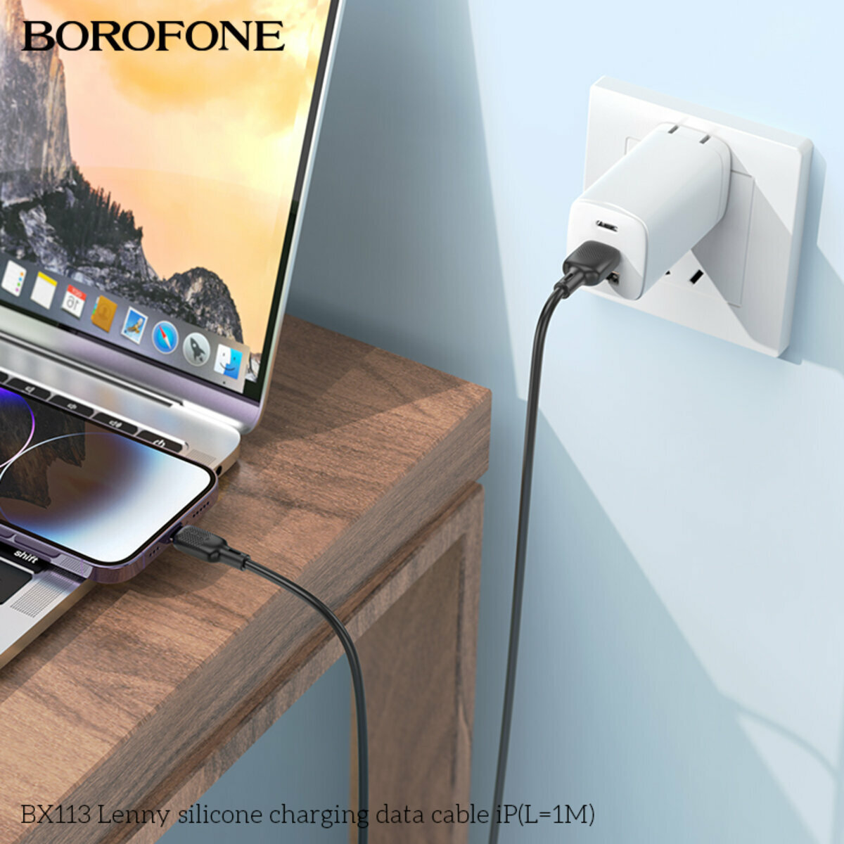 Кабель Borofone BX113 Lenny USB to Lightning 1м чорний (BF-BX113-UL-1m-Black) дивитися фото №4